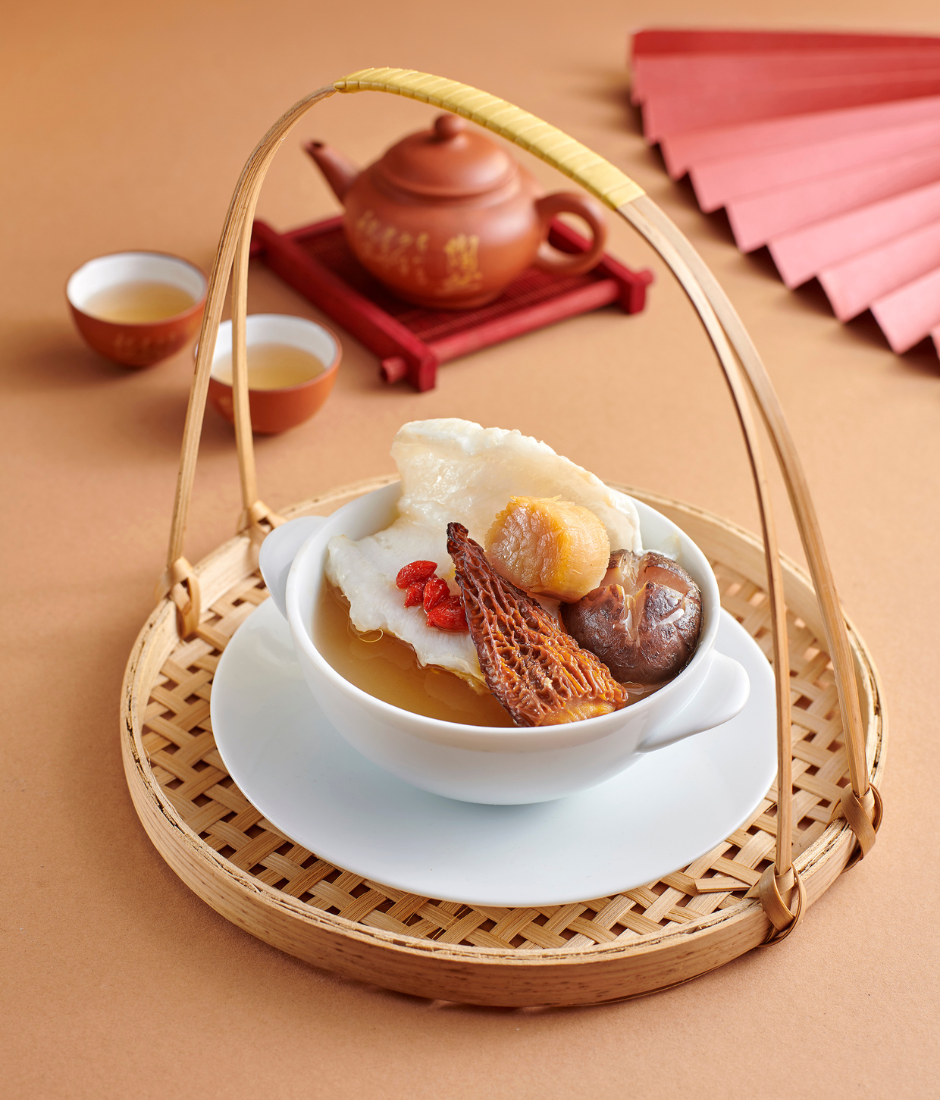 Golden Phoenix Double-boiled fish bone soup with fish maw, black morels and dried scallops