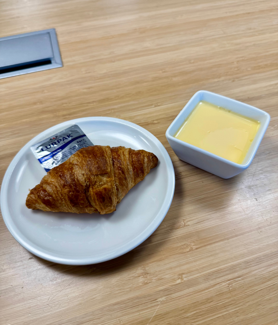 croissant, butter, and pudding for breakfast at citizenM
