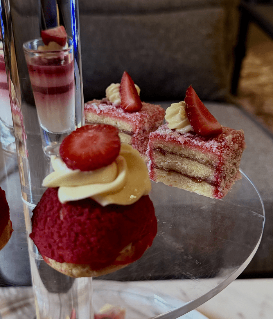 strawberry delights in the afternoon tea set at r bar