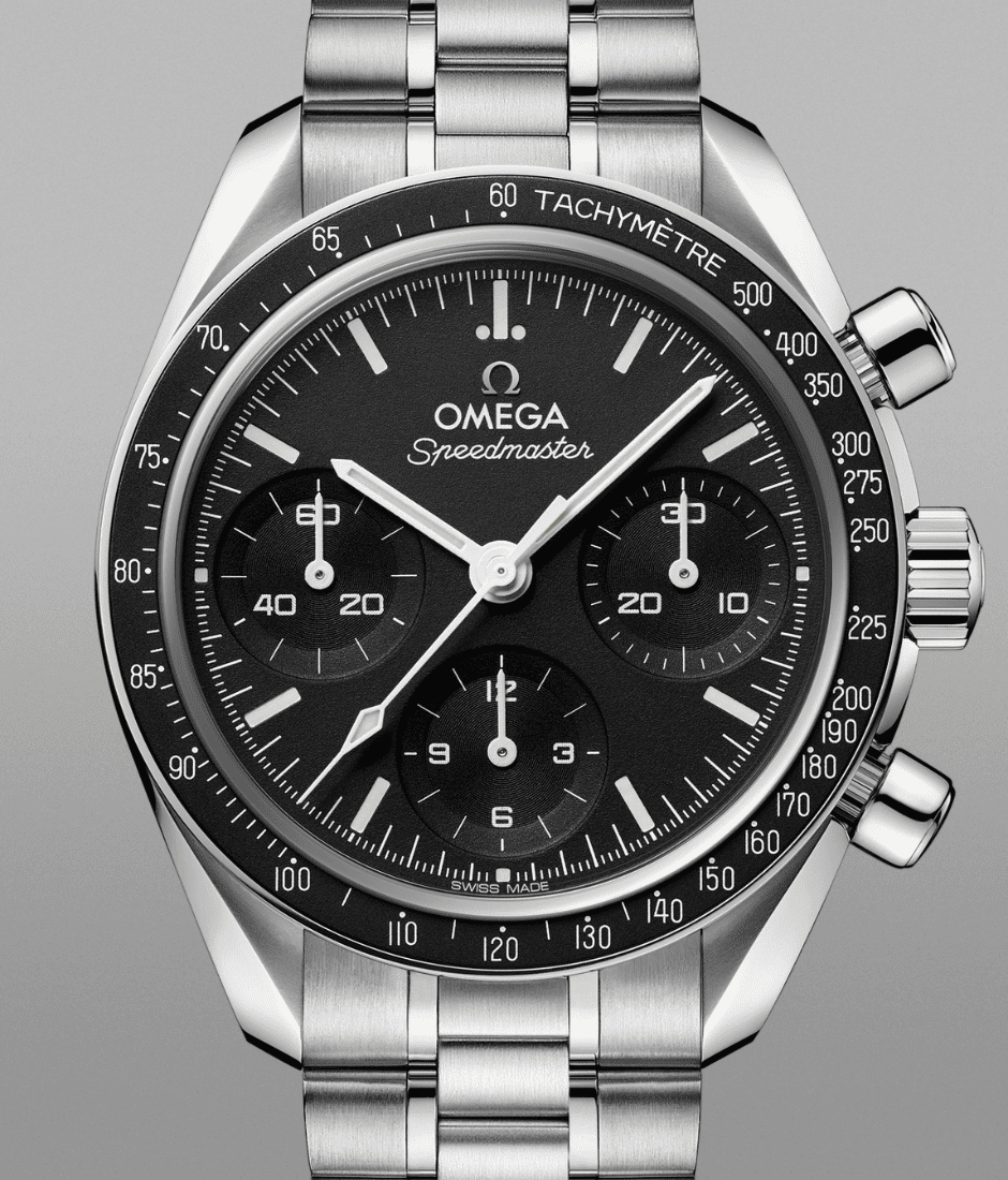 5 omega speedmaster 38 steel black dial