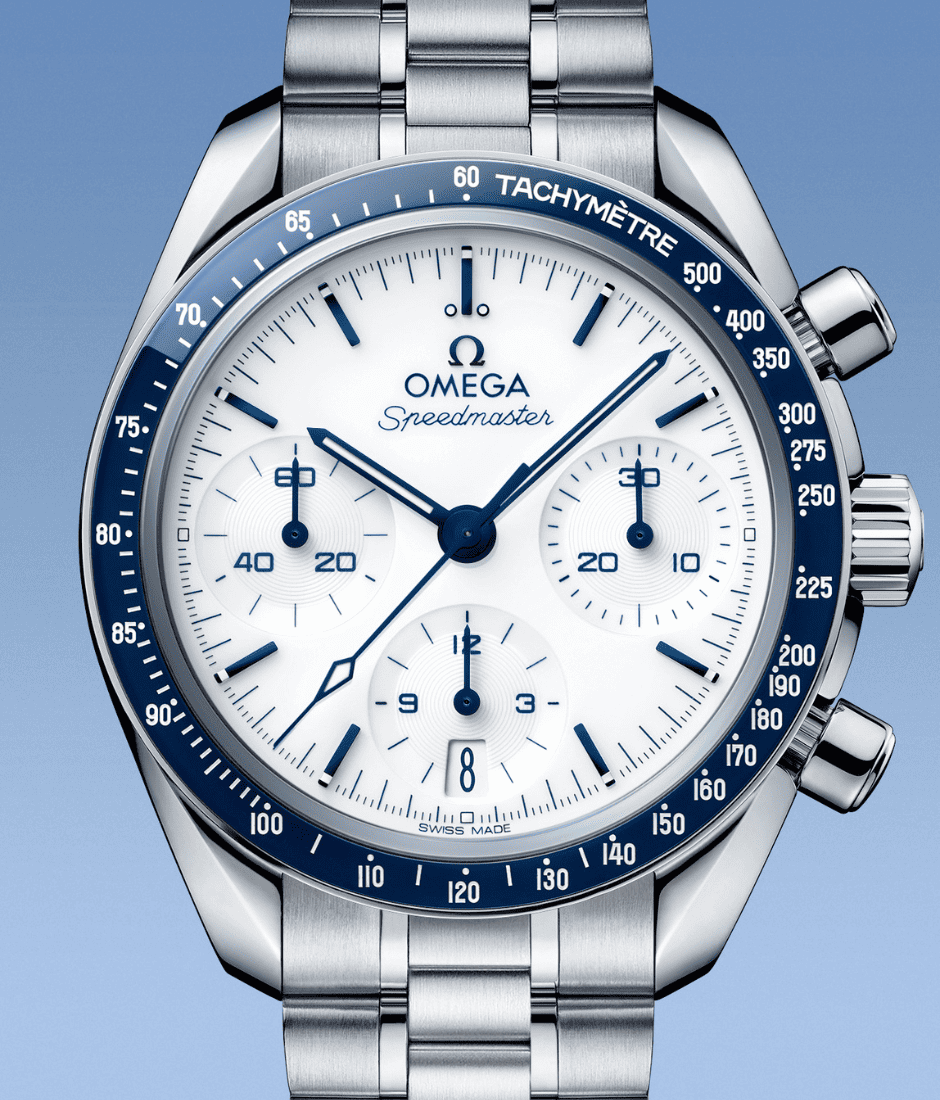 7 omega speedmaster 38 steel white dial