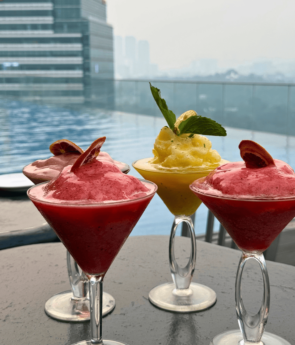 mocktails by the infinity pool at maibar, aloft by marriott kuala lumpur sentral